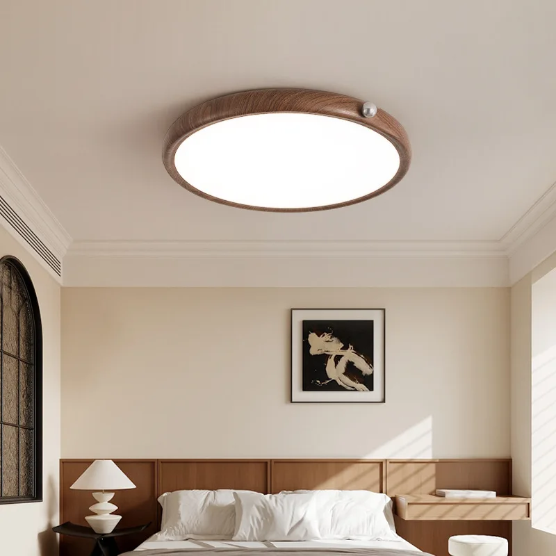 Japanese-style wabi-sabi wind retro walnut grain full spectrum eye protection light study ceiling light