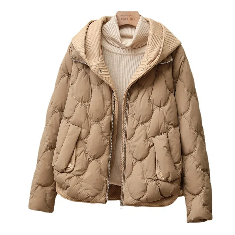 2024 nova jaqueta de inverno feminina quente parkas feminino falso de duas peças manga longa casual algodão acolchoado jaqueta com capuz outwear senhoras