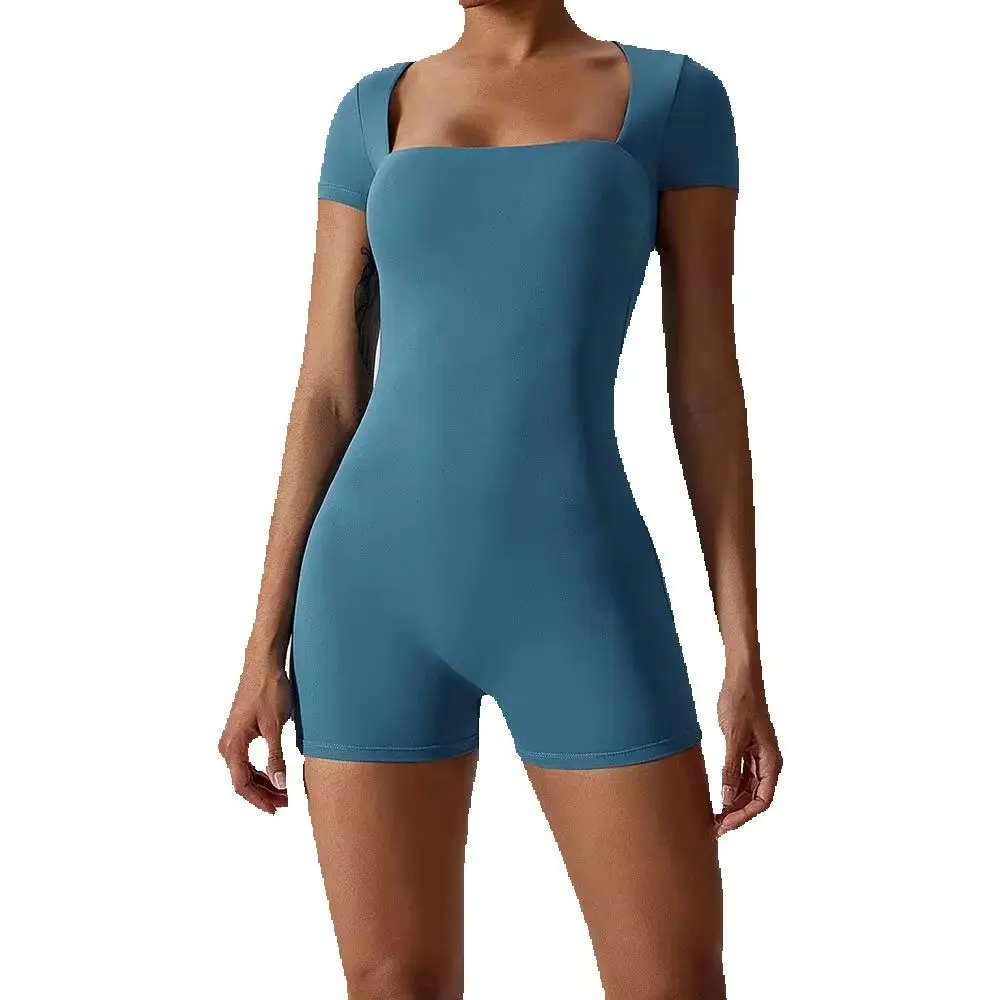 

Women One-Piece Gym Jumpsuits Sexy Solid Short Sleeve Crew Neck High Waist Bodycon Jumpsuit Short Onesies Rompers Yoga Workout