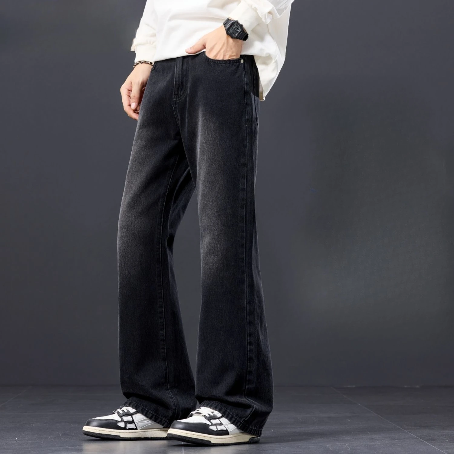 Summer Thin Mens Black Loose Jeans Stylish Personalized Versatile Teen Boy Long Pants