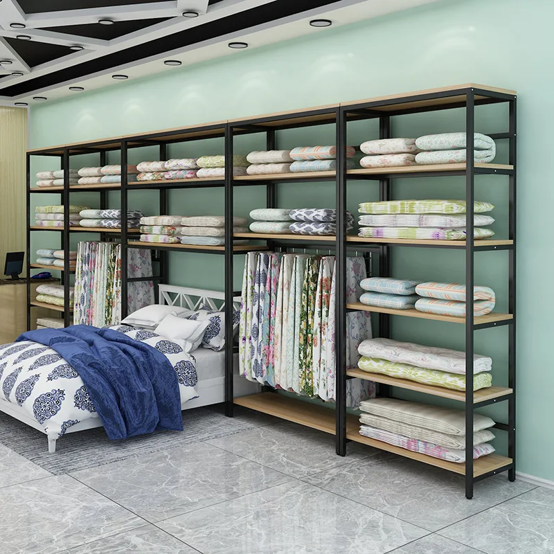 Home textile store display rack sheet fabric display cabinet four pieces set quilt core pillow bedding fabric shelf wholesale