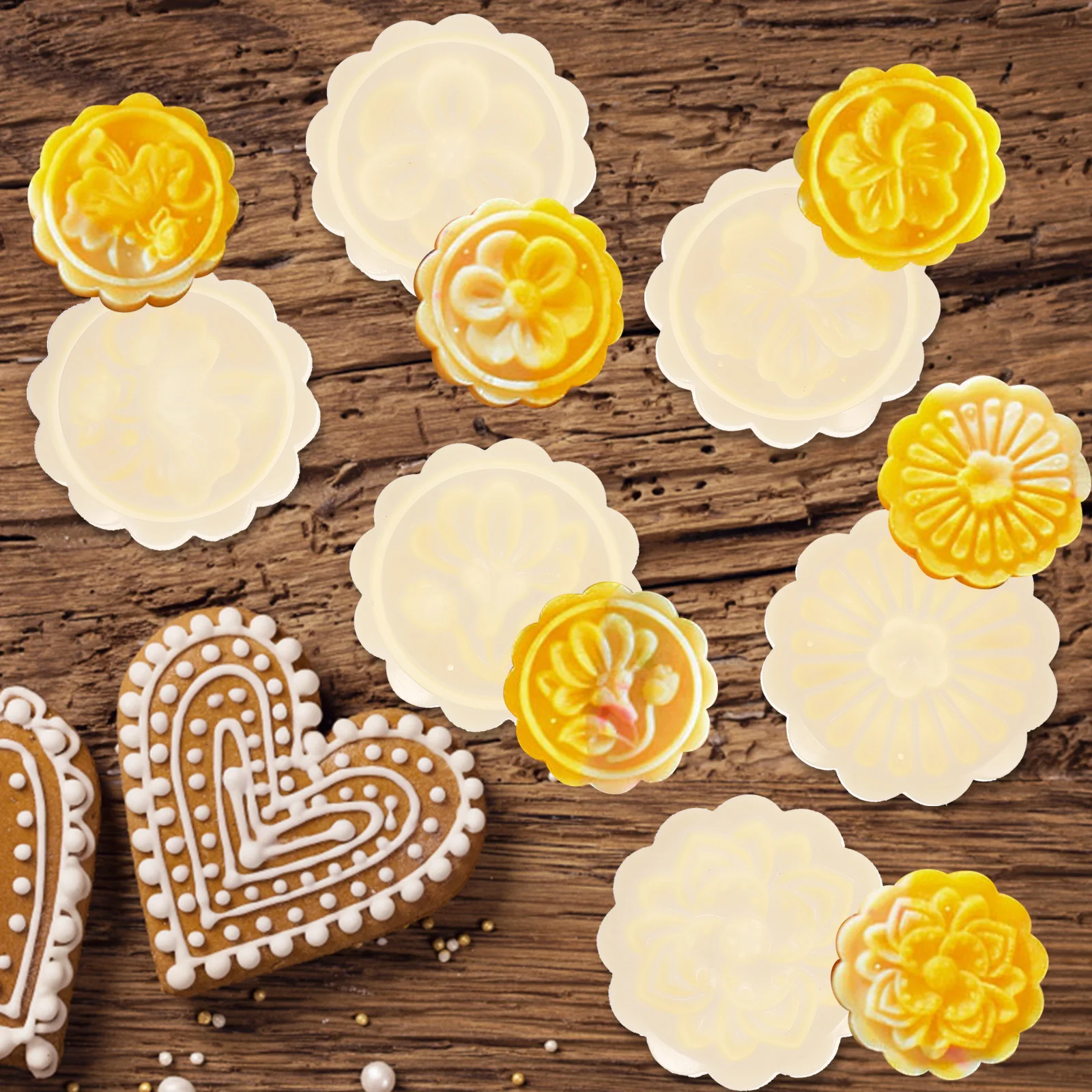 

1Set Moon Cake Mold Mid-Autumn Festival Hand-Press Reusable Cookie Stamp DIY Baking Tool Moon Cake Mold Cookie Stamp