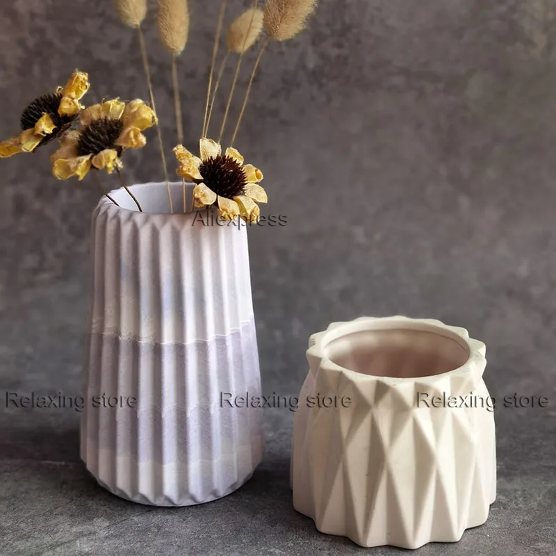 

Large Geometric Vase Concrete Planter Silicone Mold Dried Flowers Vase Plaster Gypsum Pen Container Cement Flower Pot Mould