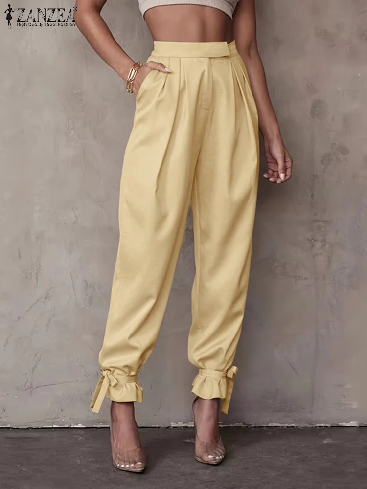 

Office Trousers Women Elegant Pleated Long Pants Casual Solid Color Pockets Loose Pants European Style Bottoms 2025 ZANZEA