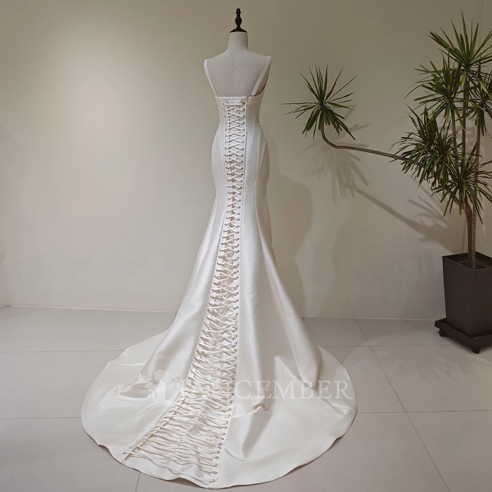 Modern Wedding Dress Ivory Satin Mermaid Customized V Neck Sleeveless Minimalist Sweep Train vestidos de novia boda