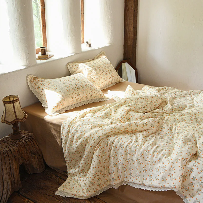 200X230Cm French Bamboo Summer Quilt Floral Lace Cooling Nap Thin Air Conditioning Quilts Luxury Skin-Friendly Large Blanket