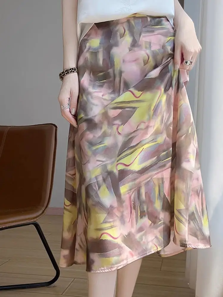 Ele Floral Print ter Ne Dr Mujer Faion Verano Nuevo Sle Falda acampanada versátil Falda midi de cintura alta