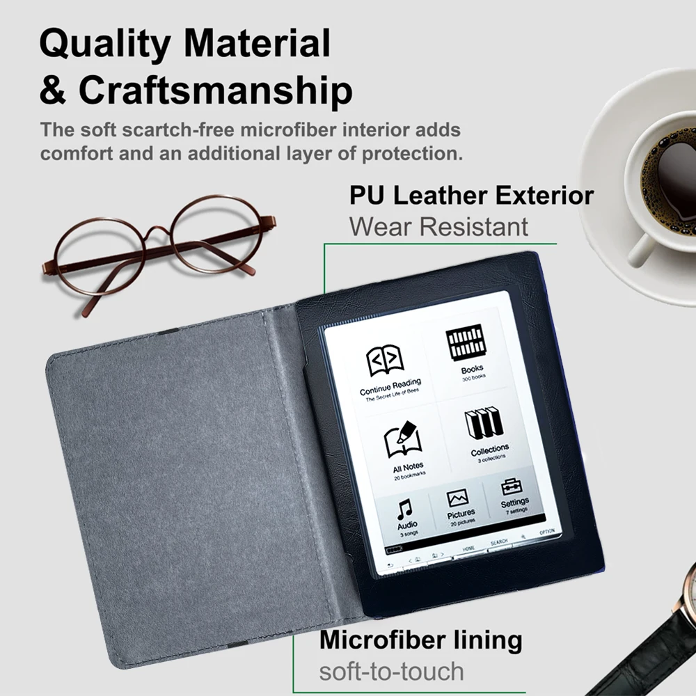 Folio Leather Cover for Funda Sony PRS 700 7” inch Digital Book Reader Protective Case with Adsorption Closure Pocket Pouch