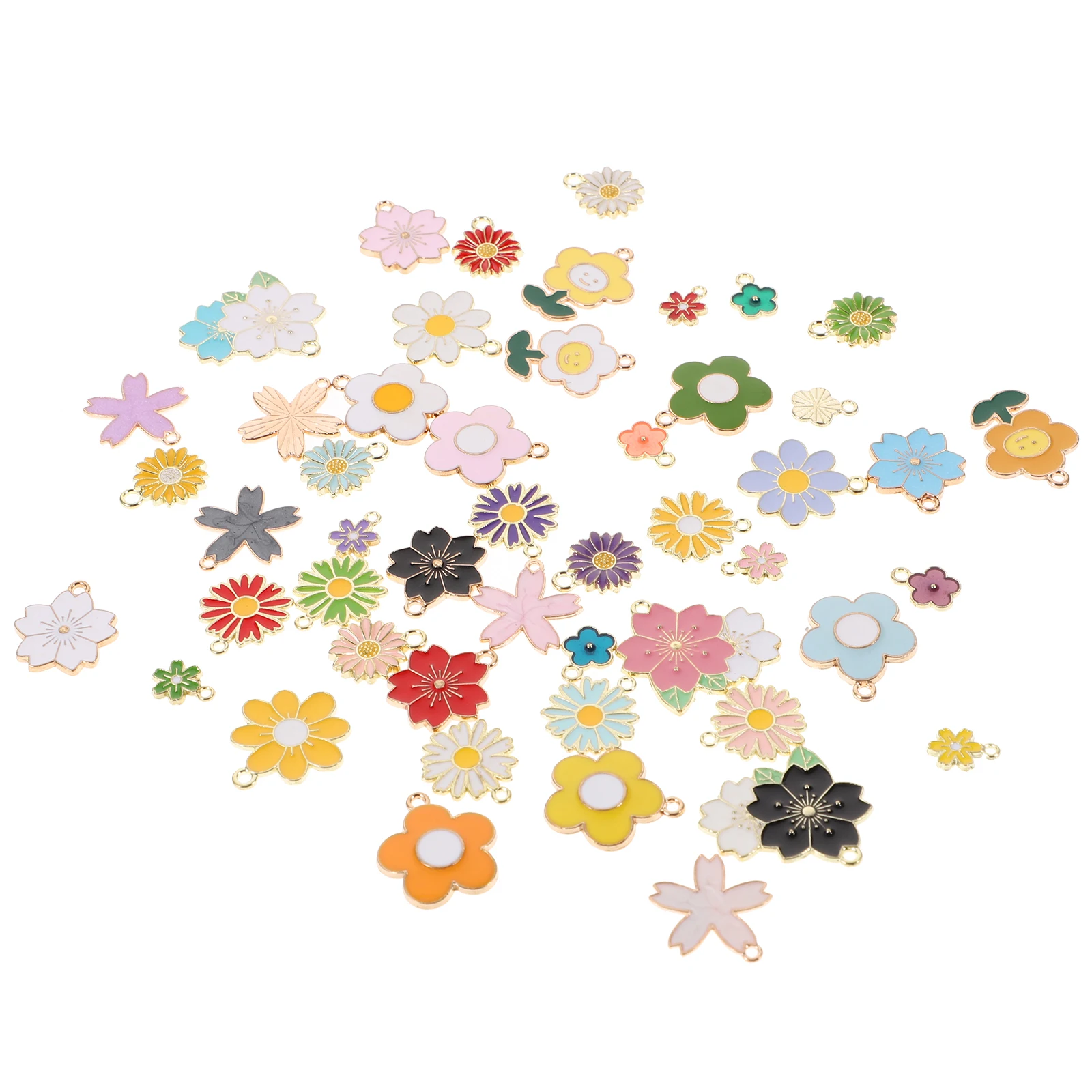 

50 Pcs Flower Charms Keychain Pendants Cartoon Keyring Hanging Bracelet Alloy DIY Jewelry Making Accessories Thickened Material
