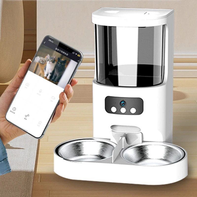 STLFWholesale 4L Dual Bowls Smart Home Automatic Pet Feeder Timed and Quantitative Dog Cat Feeder with Eco-Friendly Charging Sou