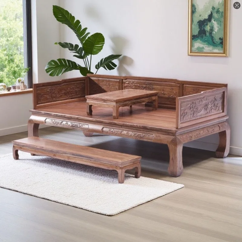 All solid wood Arhat bed sofa small apartment chaise longue coffee table