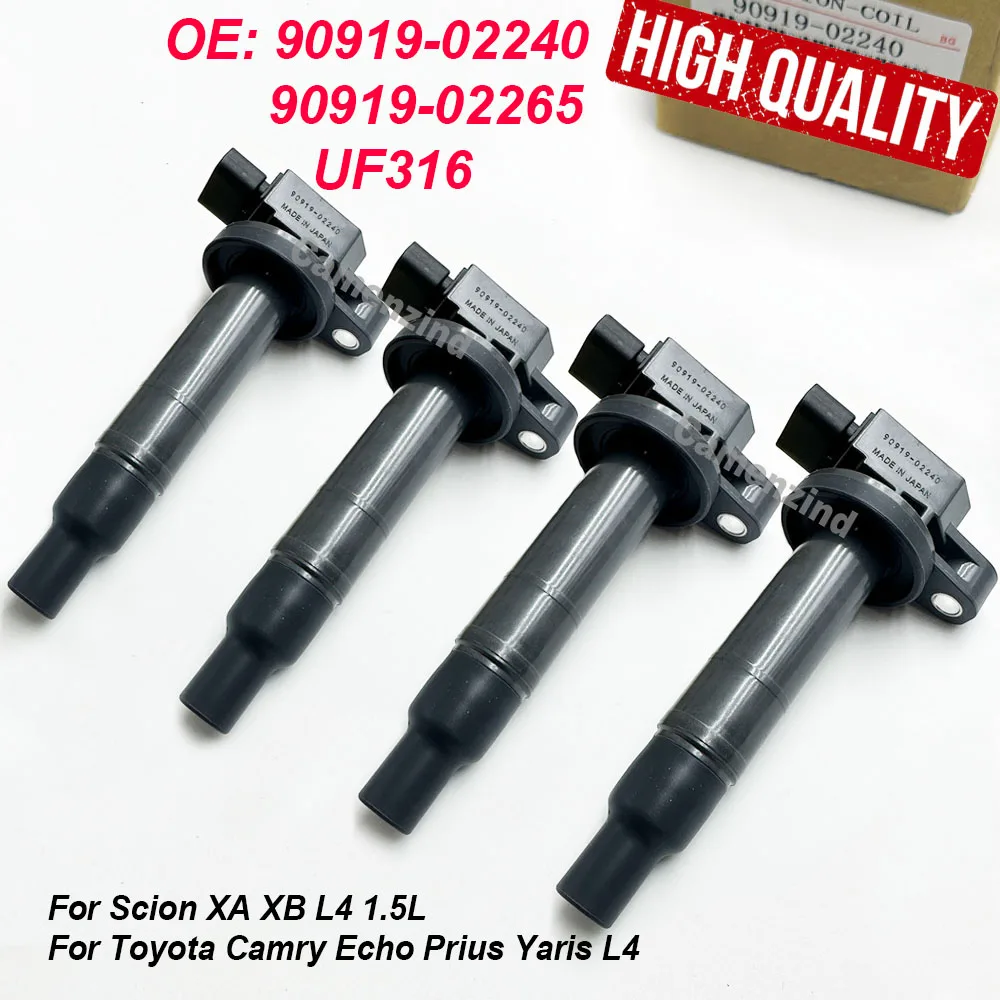 

4 шт. катушка зажигания 90919-02240 90919-02265 для TOYOTA Scion Prius Yaris 2000-2019 1,5 л 1,8 л 673-1306 9091902240 9091902265