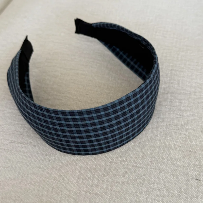 Retro Blaues Karo-Breitband, modisches Haaraccessoire für Mädchen, vielseitiges, schmales Haarband, hochintelligent – Detail 12