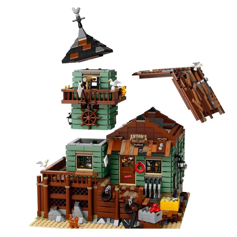 2049PCS Old Fishing Store House Building Blocks Bricks Model Compatible  21310 Birthday Toys Gifts 16050