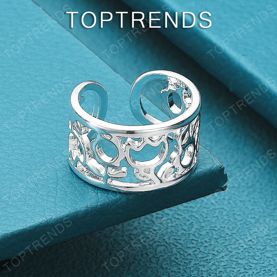 Hot-Selling 925 Sterling Silver Engraved Flower Pattern Open Ring For Women Beautiful Engagement Wedding Party Nice Jewelry