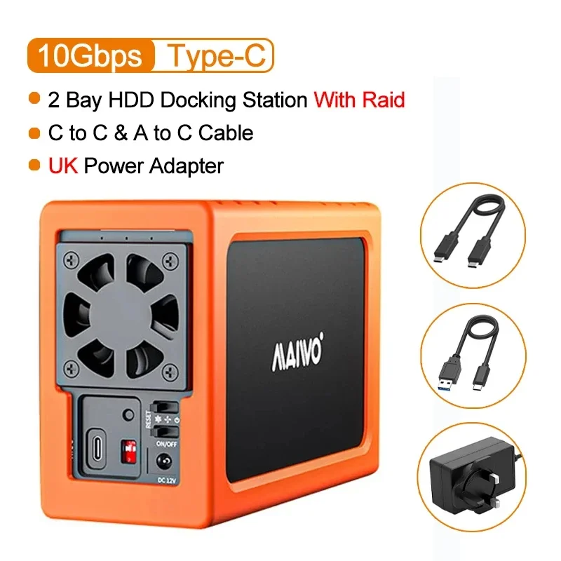 MAIWO 10Gbps 3.5 Inch Dual Bay External Hard Drive Enclosure Case