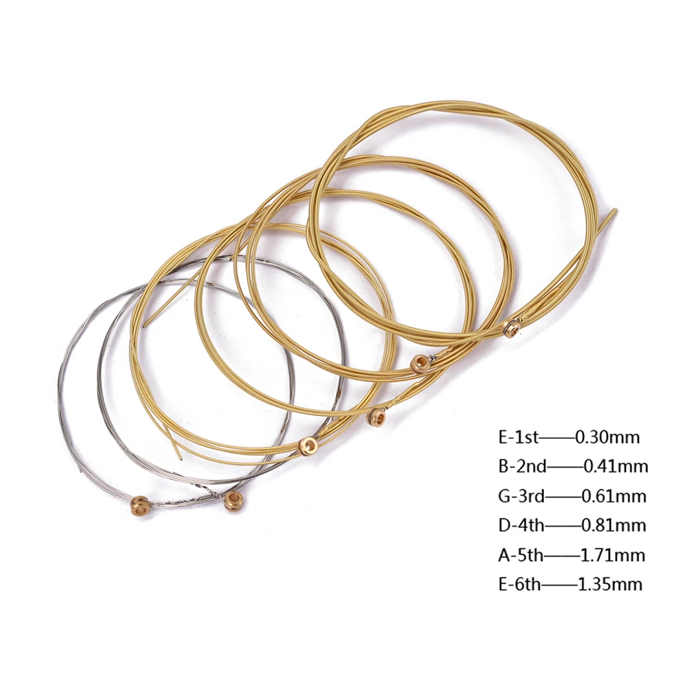 

6 PCS/ Set Assorted Sizes Steel Guitar Strings for 6 String Folk Acoustic Guitar 0.3mm 0.41mm 0.61mm 0.81mm 1.71mm 1.35mm