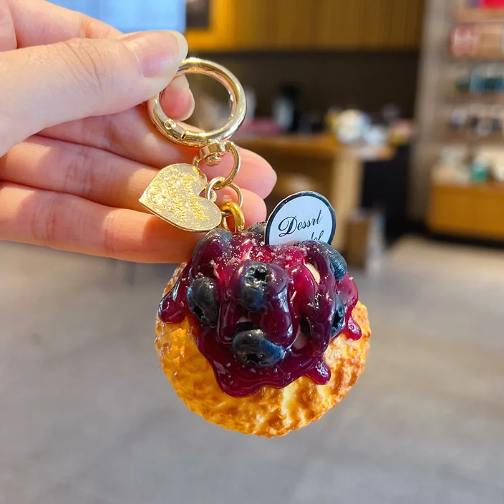 Porte-clés pendentif simulé en forme de tarte aux fruits, mignon et créatif, pendentif en pâte feuilletée saveur mangue, pendentif portable en forme de tarte aux fraises