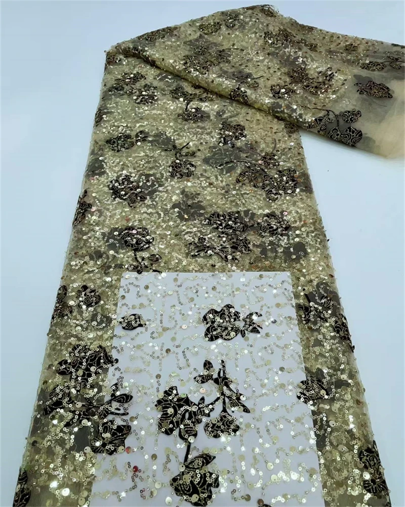 

3D Flower French Lace Fabric Beaded Net African Lace with Sequins High Quality for Wedding