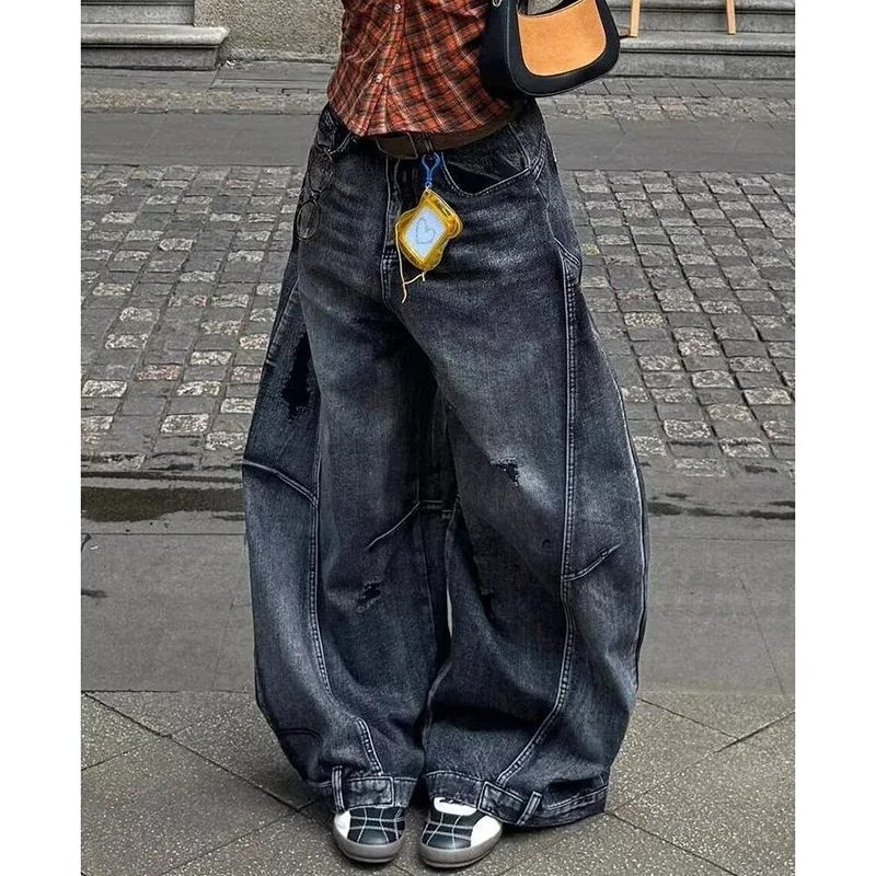 2026 New Girls Chic Designer Wide Leg Jeans Women Retro Fashion High Waist Trousers Lady Baggy Solid Thin Denim Pants