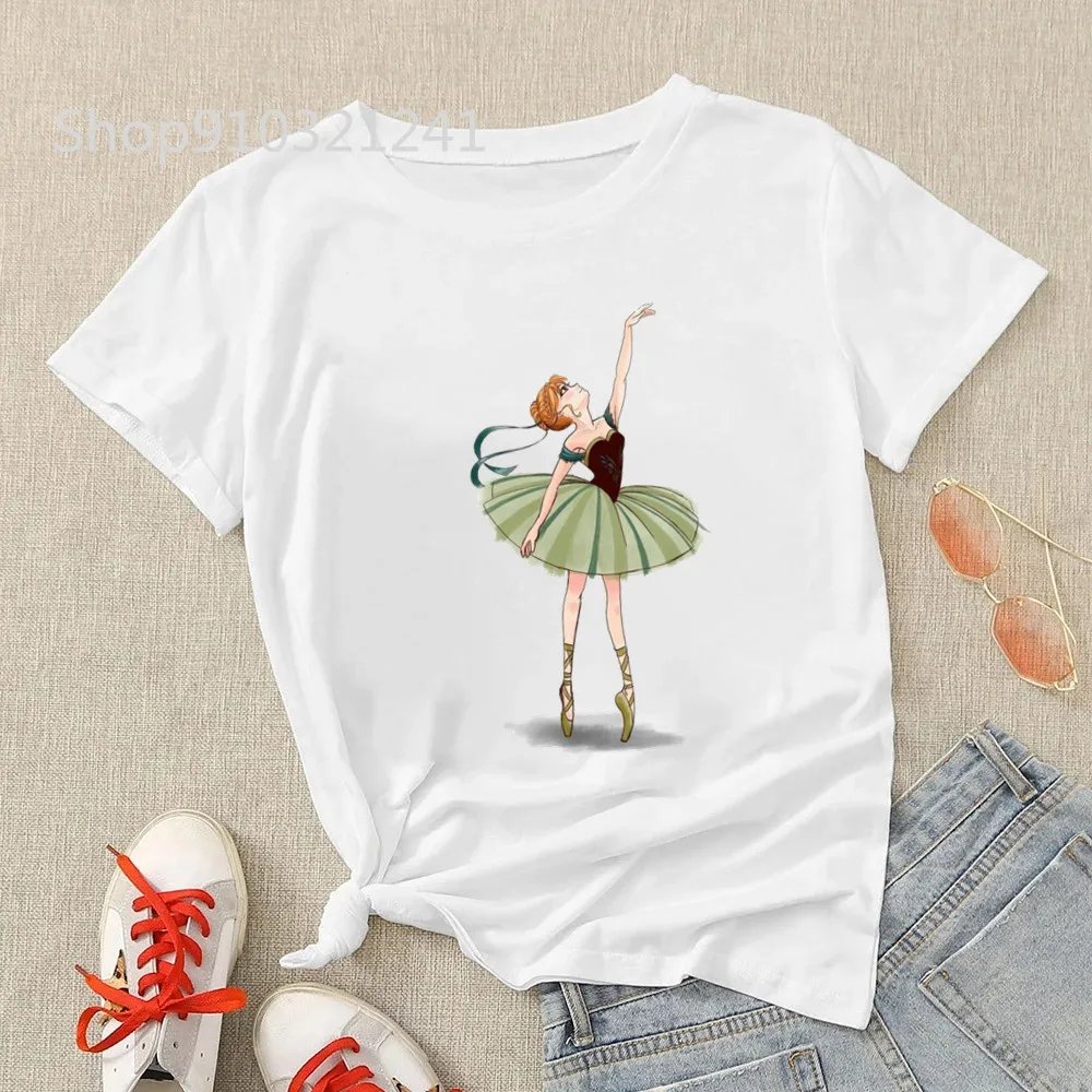 

Princess Ballet Dance Tshirt Frozen Anna T Shirts Women Summer Short Sleeve Girls Printed T-shirt Cool Harajuku Tops Tee