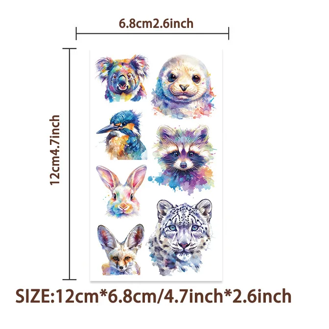 10 Stück coole Aquarell-Tier-Tattoo-Aufkleber, lustige Geburtstagsfeier, temporäre wasserdichte Tattoos, Aufkleber-Set, Kinderspielzeug, Geschenk