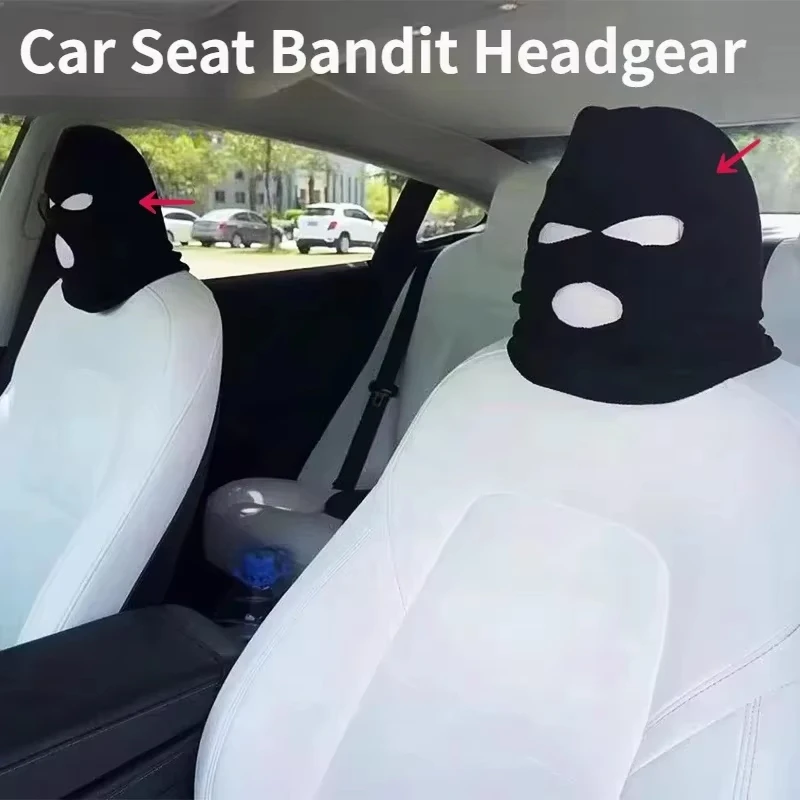 Funny Spoof Car Seat Headgear Headrest Cover 3 Hole Knitted Face Mask  For Tesla Model 3/Y/X/S Car Creative Seat Decorations