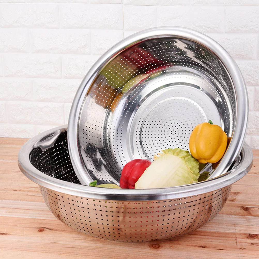 

Stainless Steel Rice Washing Sieve Sink Drain Basket Silver Bowl Fine Mesh Strainer Kitchen Drying Basin