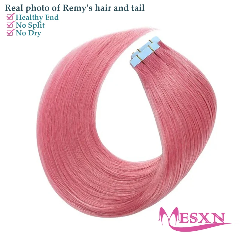 MESXN Color  Tape In Hair Extensions Natural Real Human  Hair Extensions  Color Purple Blue Pink Gray 18-20inch 2g/piece