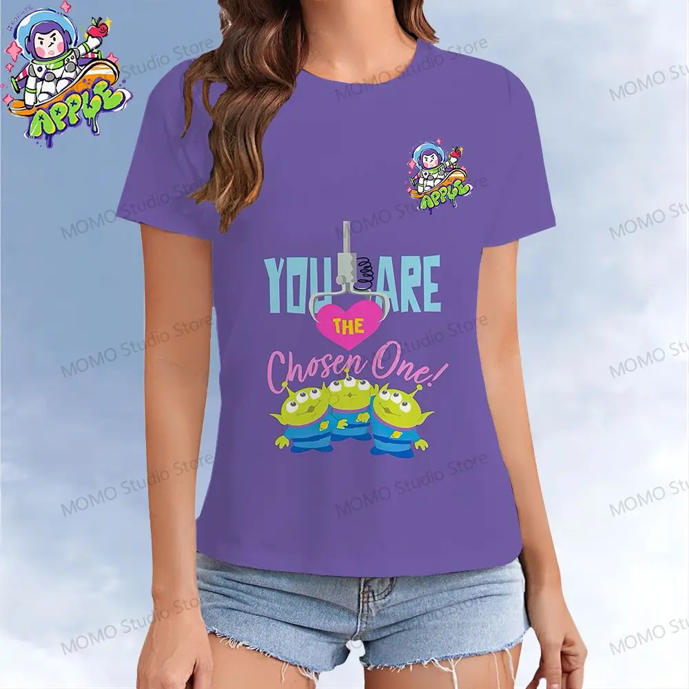 T-shirt da Disney Toy Story feminina, manga curta, gola O, Buzz Lightyear, roupa kawaii, roupa de rua, verão, Y2K, 2024