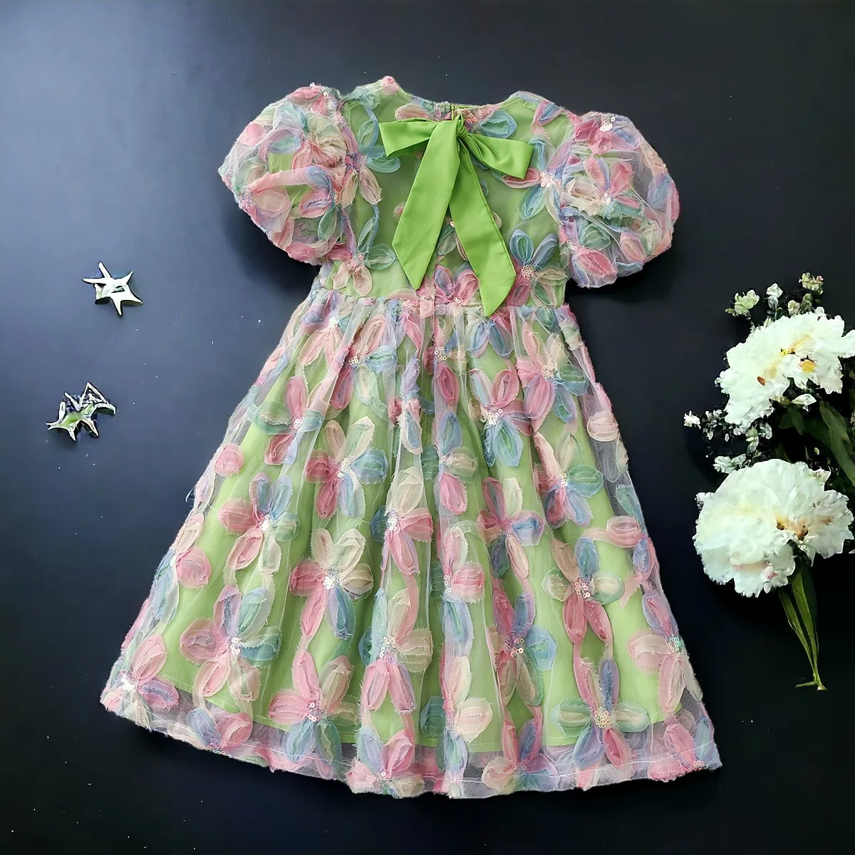 Baby Kids Embroidery Lace Dresses for Girls Flower Outfits Summer Short Sleeve Children Princess Costumes 5 7 8 9 10 11 13 Years