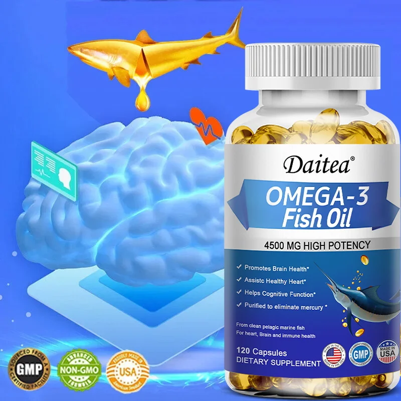 

Omega 3 Fish Oil Capsules Triple Strength 4500 Mg EPA & DHA High Antioxidant Brain Heart Health, Helps Immune Cognitive Function