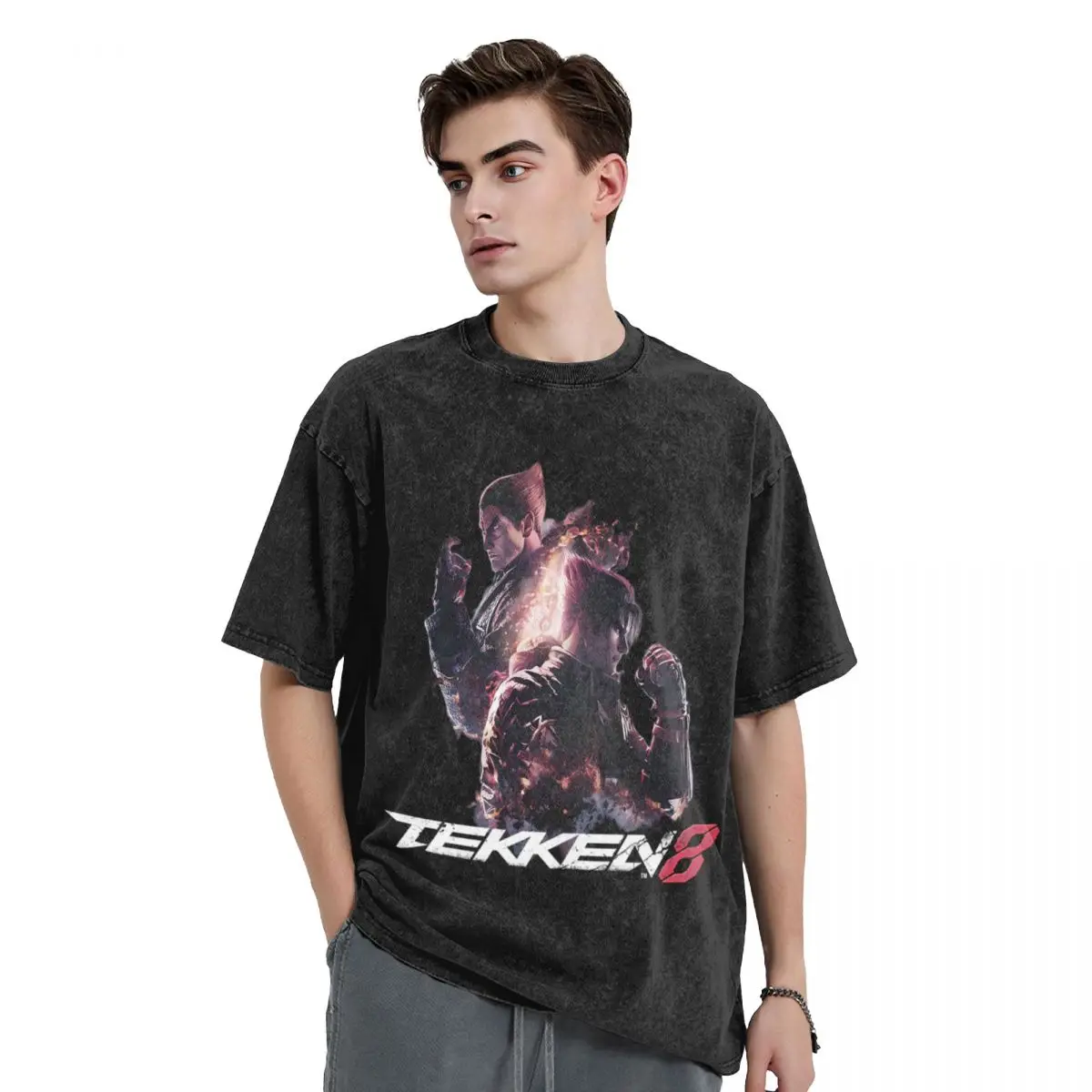 Harajuku 100% Cotton Oversized Tshirt,Men Short Sleeve Tees,Fighting New Game Tekken Summer Loose Washed Tops T-Shirt