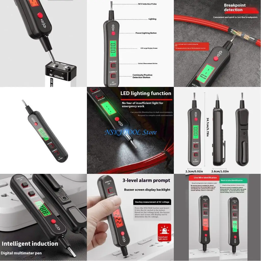 

L8RC Tester/Not-Contact Tester, AC12V-300Volt Live Wire Tester, Electrical Tester Buzzers Alarm