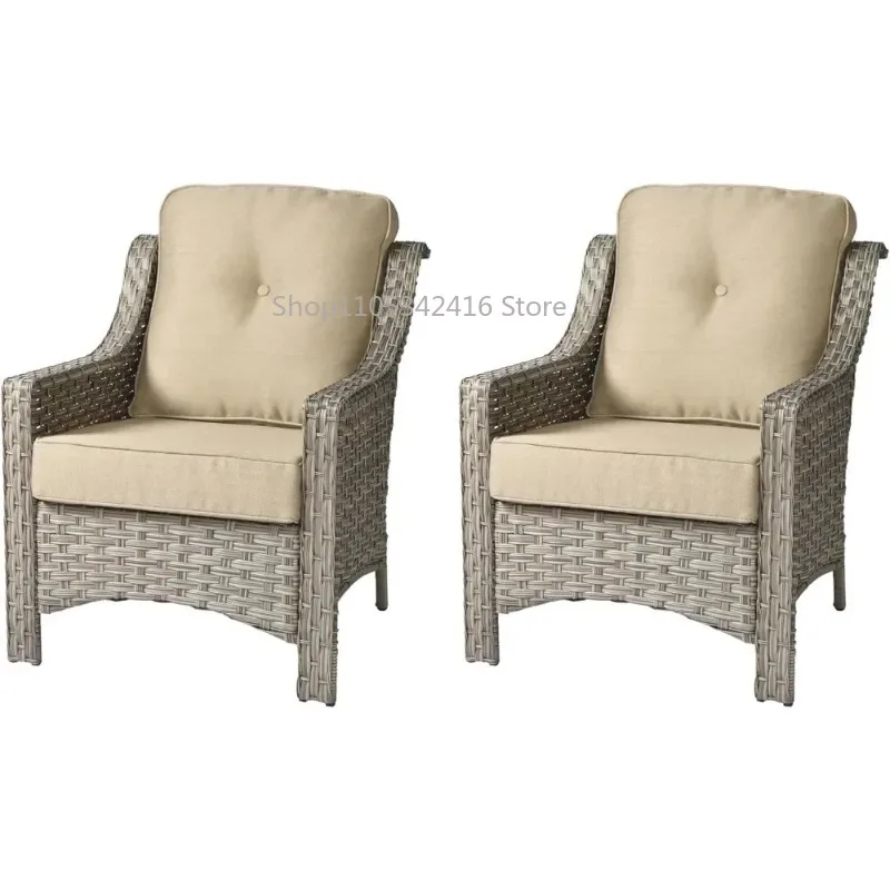 Grey Wicker Patio Furniture Chairs, Mix and Match Pieces with Beige Cushions - Outdoor Leisure Seating