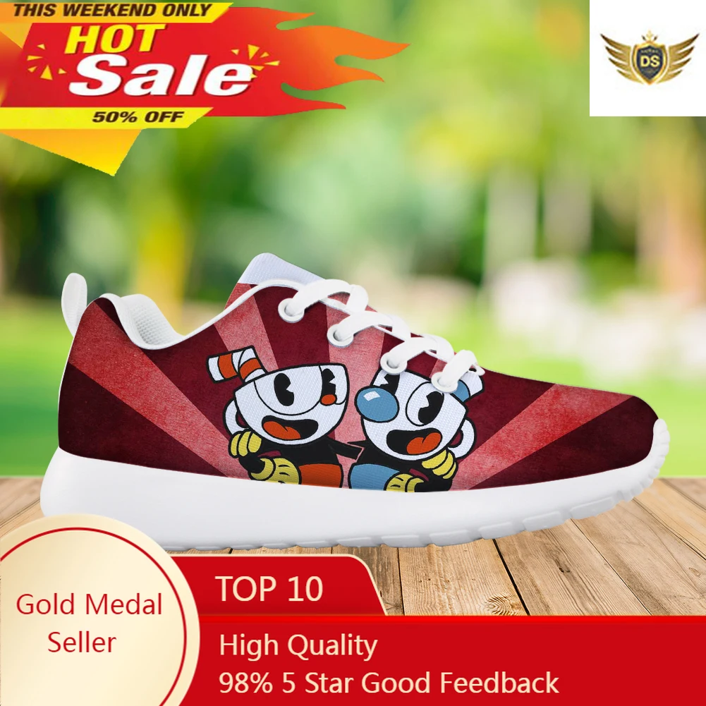 

Cuphead Mugman Printed Mesh Sneakers Street Breathable Shoes For Girls Daily Outdoor Lightweight Soft Sole Round Toe Zapatillas