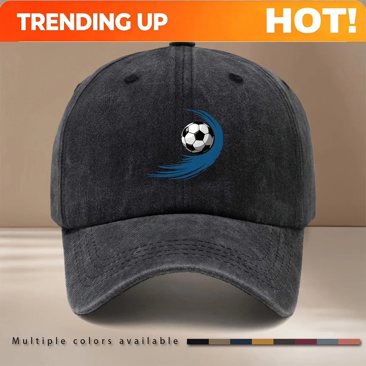 Customization This Is A Baseball Cap With A Football Pattern Featuring Blue Swirling Lines. It's A Unisex, Adjustable-size Casua