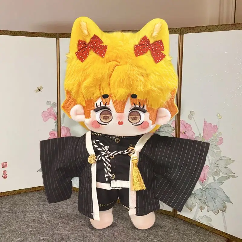 

20CM Agatsuma Zenitsu Plush Dress Up Cotton Doll Cosplay Clothes with Skeleton Plushie Xmas Gifts Toys for Kids