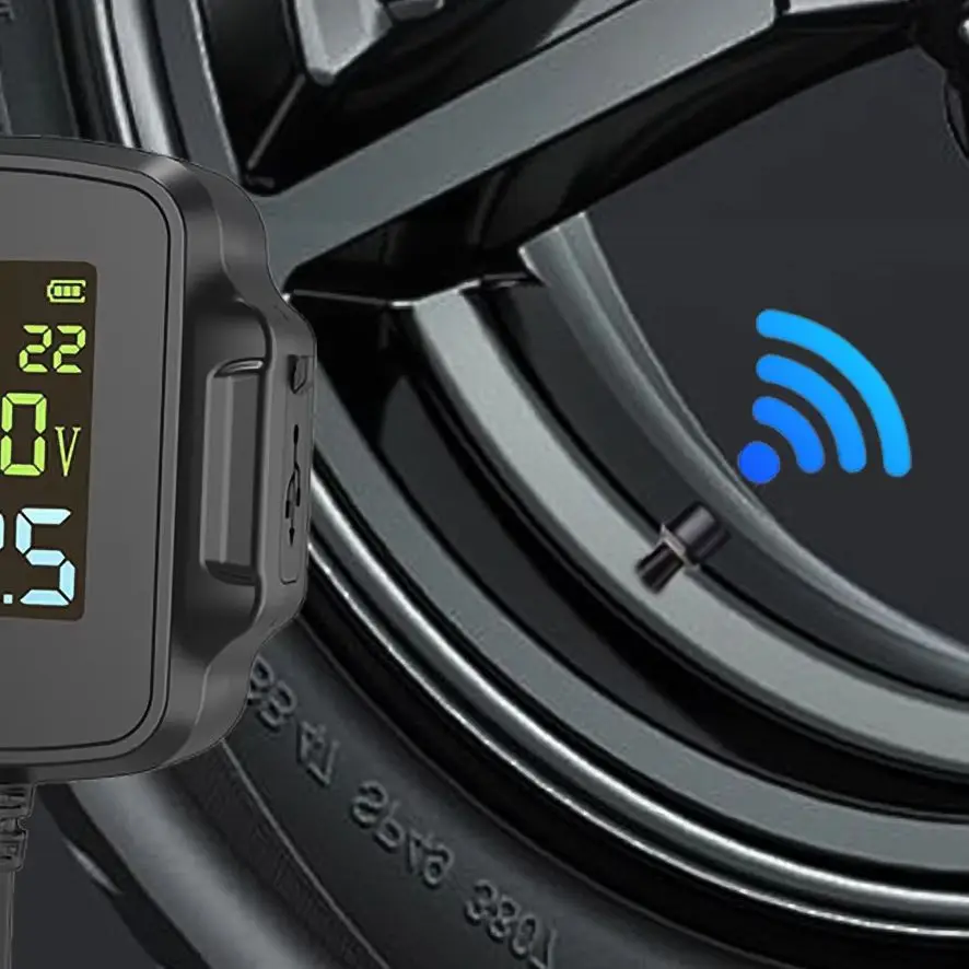 Мотоциклетная система контроля давления в шинах (TPMS) с ЖК-дисплеем для отображения данных в реальном времени и быстрой зарядкой QC 3.0.