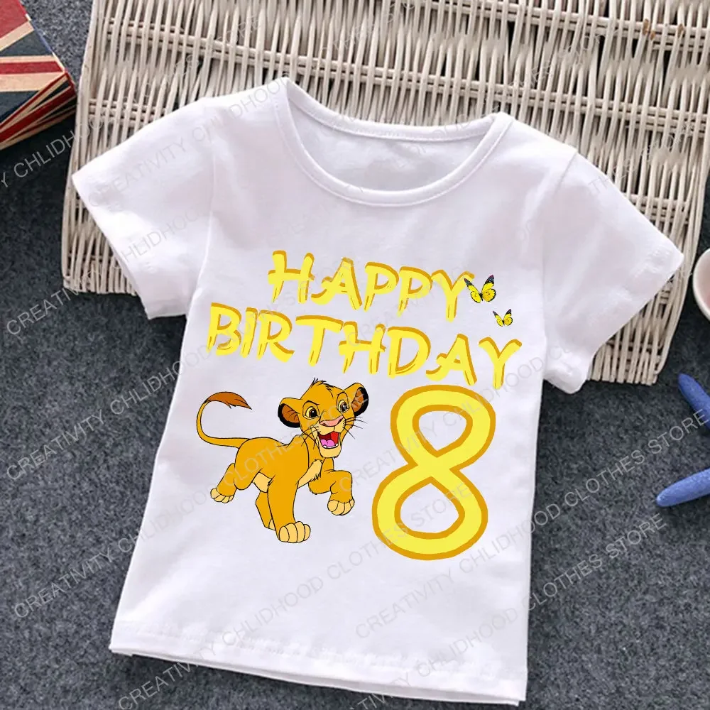 Disney-T-shirt Kawaii Cartoon pour enfants, vêtements pour enfants, petit bébé, Kawaii, discuter du roi, anniversaire, numéro 1-12