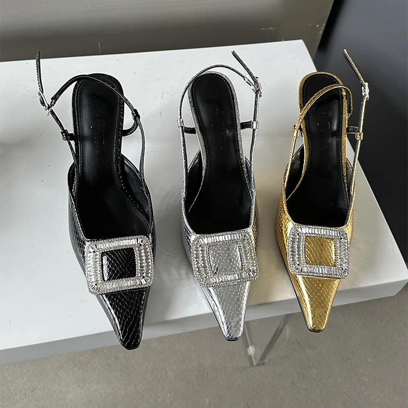 

Summer Fashion Banquet Comfortable Rhinestone Buckle Solid Color Pointed Women Pumps High Heels Stiletto Sandals Shoes For Women