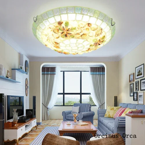 Creative shell Mediterranean ceiling lamp restaurant bedroom boys and girls children's room creative LED ceiling lamp