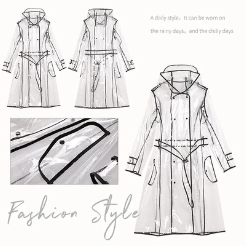 

EVA Transparent Raincoat Long Waist Cinched Fashion Durable Lightweight Portable Rain Poncho Waterproof Outdoor Rainwear