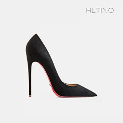 Woman shoes High Heels luxury women's shoes Brand Pumps Red Shiny Bottom Pointed Toe Black Leather Sexy Office Shoes 12cm 35-44