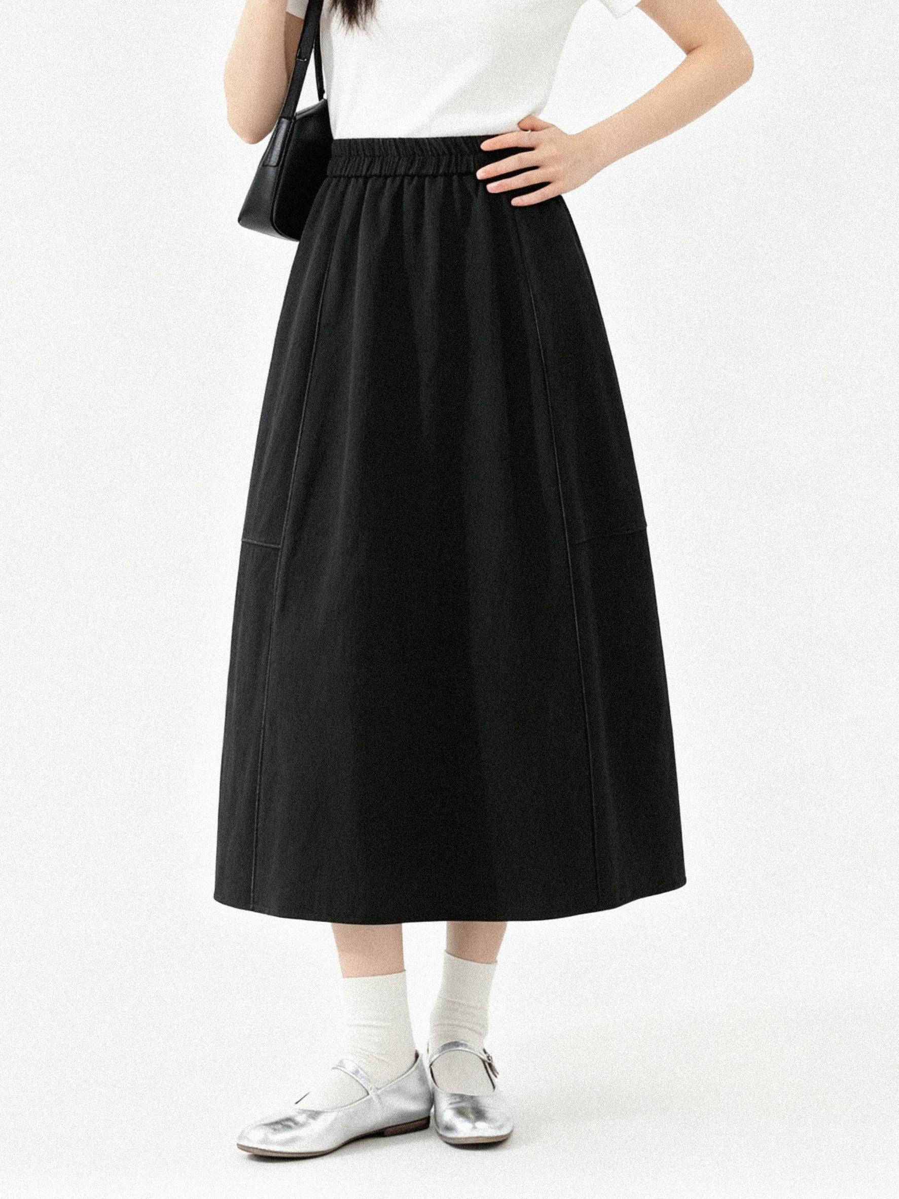 Textured Cotton Elastic Waist A-Line Skirt Artistic Loose Slimming Autumn Style Half Skirt Korean Version Breathable Skin-Fri...