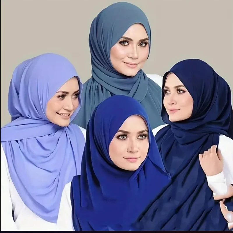 Muslim Solid Color Chiffon Hijab Simple Thin Breathable Sunscreen Shawl Women's Casual Outdoor Windproof Ramadan Bandana