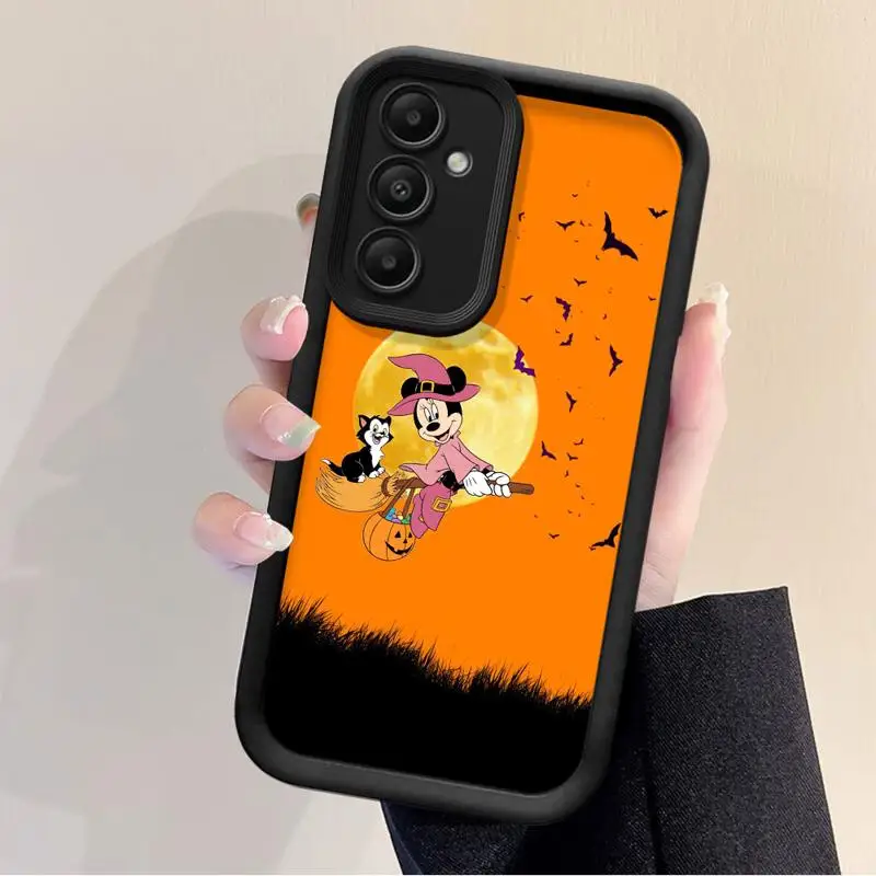 Disney Mickey Minnie Broomstick Halloween Liquid Phone Case for Samsung Galaxy A55 A54 A53 A52 A35 A15 A51 A14 A12 A34 A32 A22