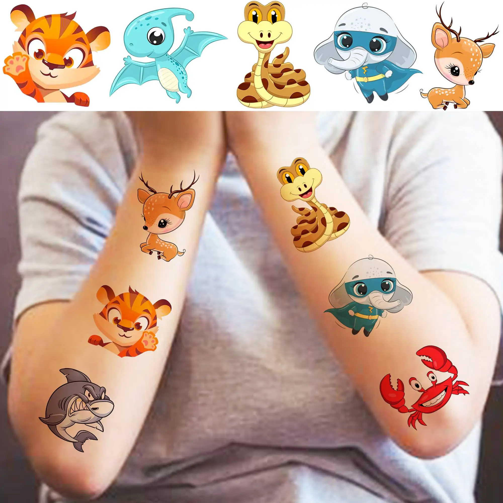 50 PCS 3D Cute Animals Temporary Tattoos For Men Women, Cartoon Animals Lion Dog Cat ZOO Fake Tattoo Sticker Kids Birthday Gifts