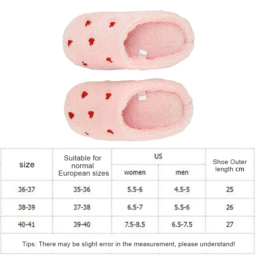 Pantoufles en peluche en forme de cœur pour chambre à coucher, confortables, plates, thermiques, respirantes, douces, en fourrure, moelleuses, pour l'intérieur