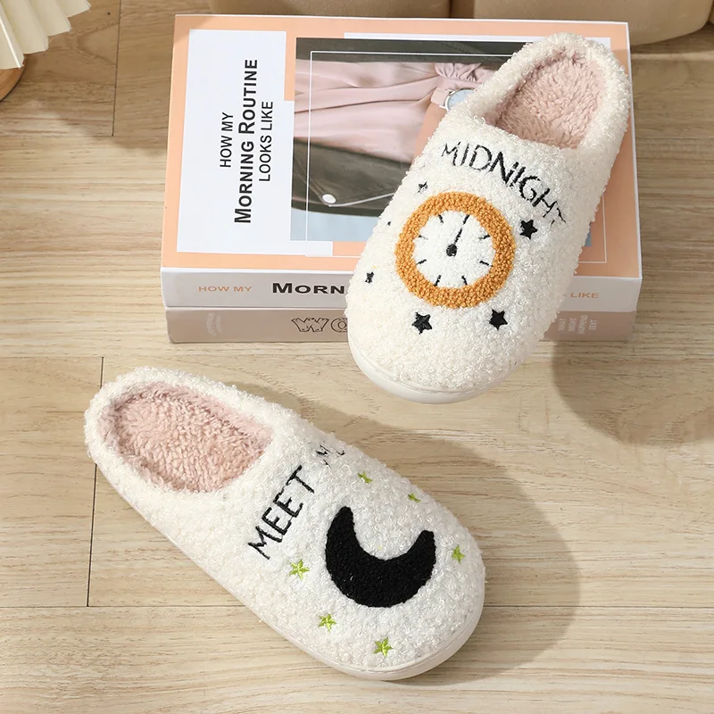 New Style Men's Women's Home Cotton Slippers Couple's Warm Non-Slip Slippers Moon Star Sun Pattern Warm Women's Cotton Slippers